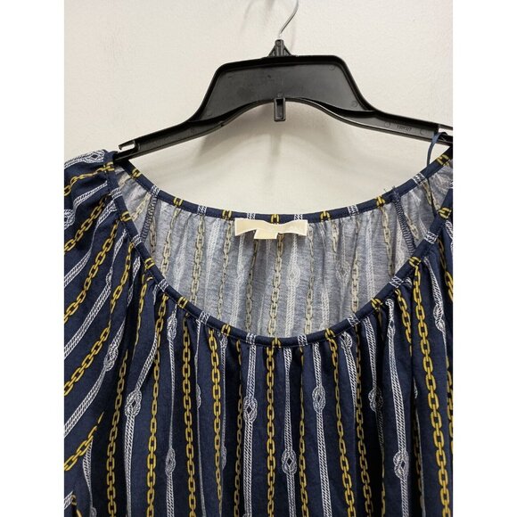 Michael Michael Kors Womens Top XL Navy Chain print 3/4 Sleeve Pullover Casual - Picture 2 of 9